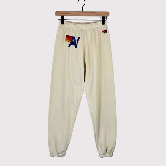Aviator Nation Cream Track Pants with Rainbow Detail - Picture 2 of 12
